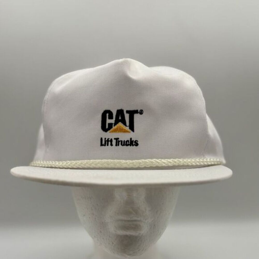 Vintage CAT Caterpillar Patch Construction Trucker Rope Hat Snapback Cap White
